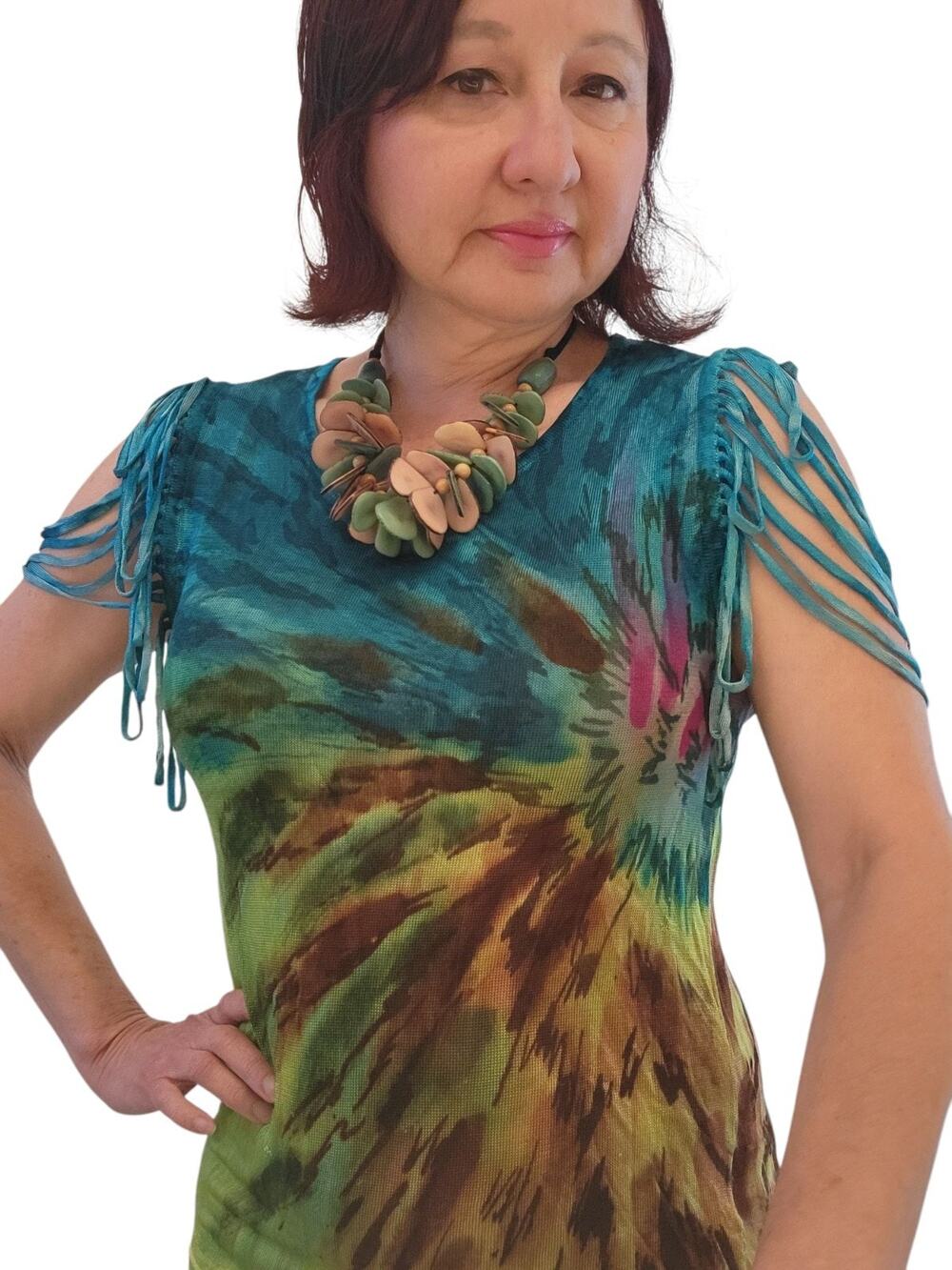 Festival Ready Hippie Boho Fringes Phicodelic Tie Dye Top Medium